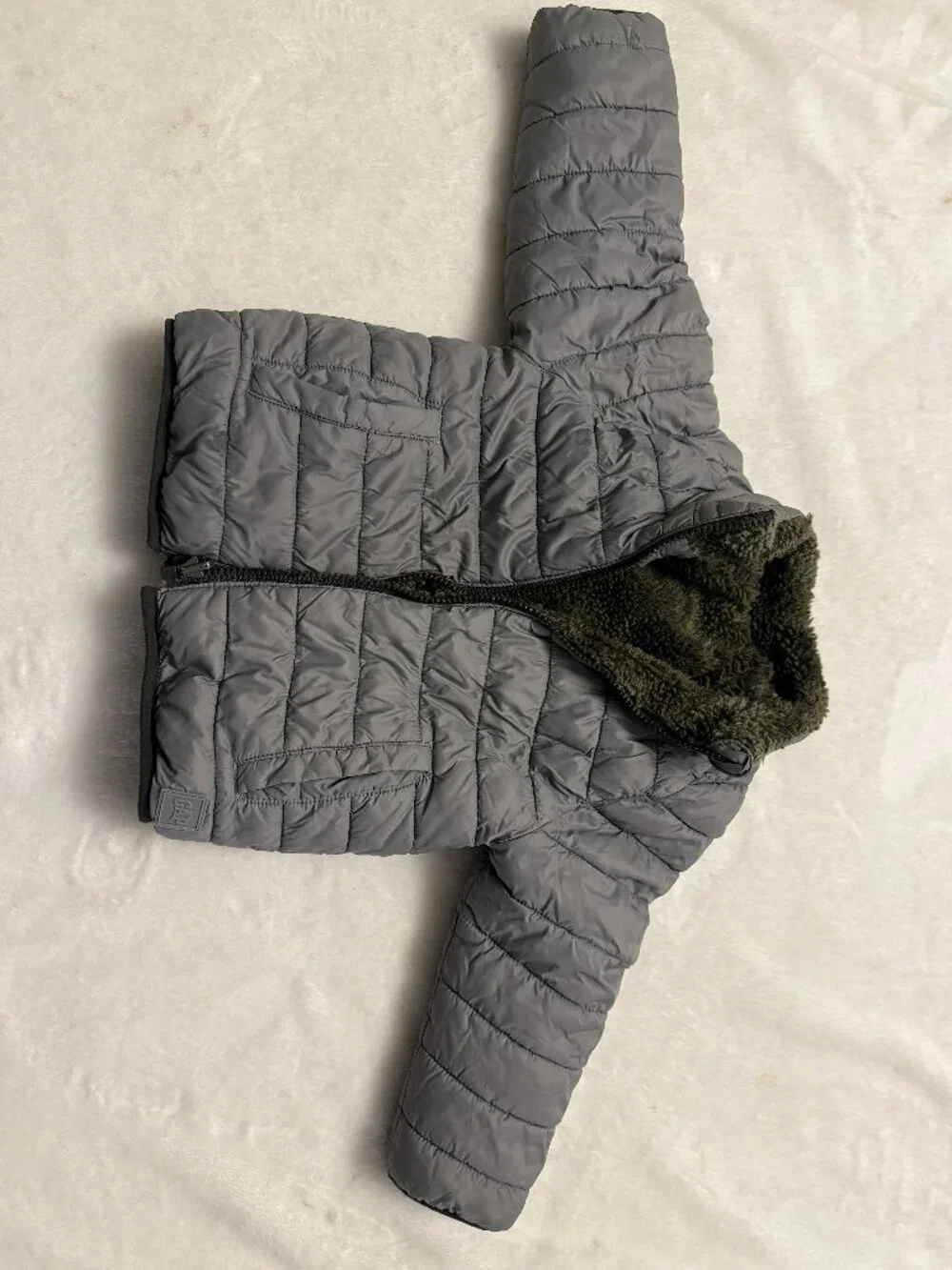 GAP Kids Gray Puffer Jacket Camo Sherpa Lined - Boys Size 5